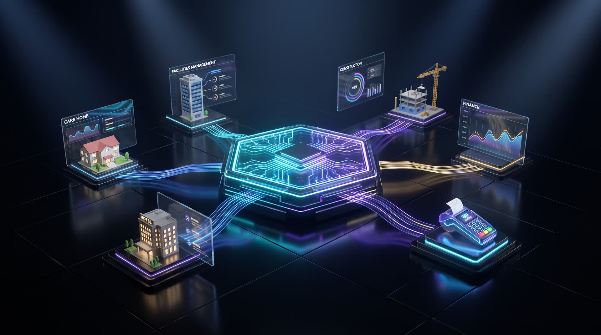 BizOS — one operating system streaming live data across care, facilities, construction, hospitality, retail and finance